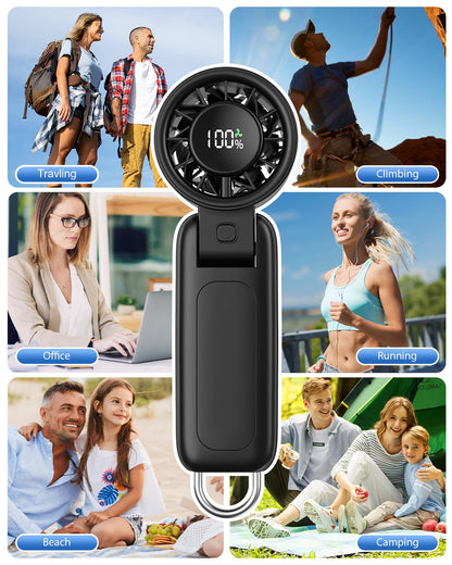 4 in 1 Handheld Portable Turbo Fan, 180° Foldable 6-Speed (1-100) Mini Fan, 5000mAh Rechargeable Battery Operated up to 15 Working Hours, LED Display Personal Cooling for Travel Indoor Outdoor Purple