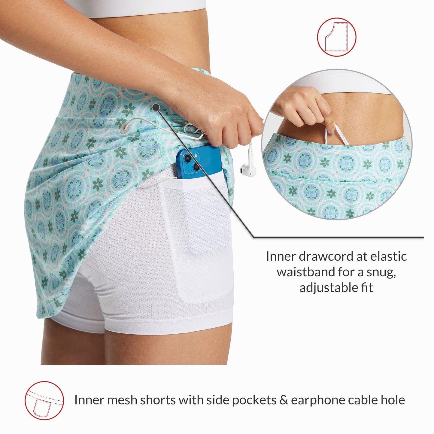 baleaf Women's Golf Skorts Tennis Skirts with Pockets Athletic Running Workout Sports Printed Green Flower XS