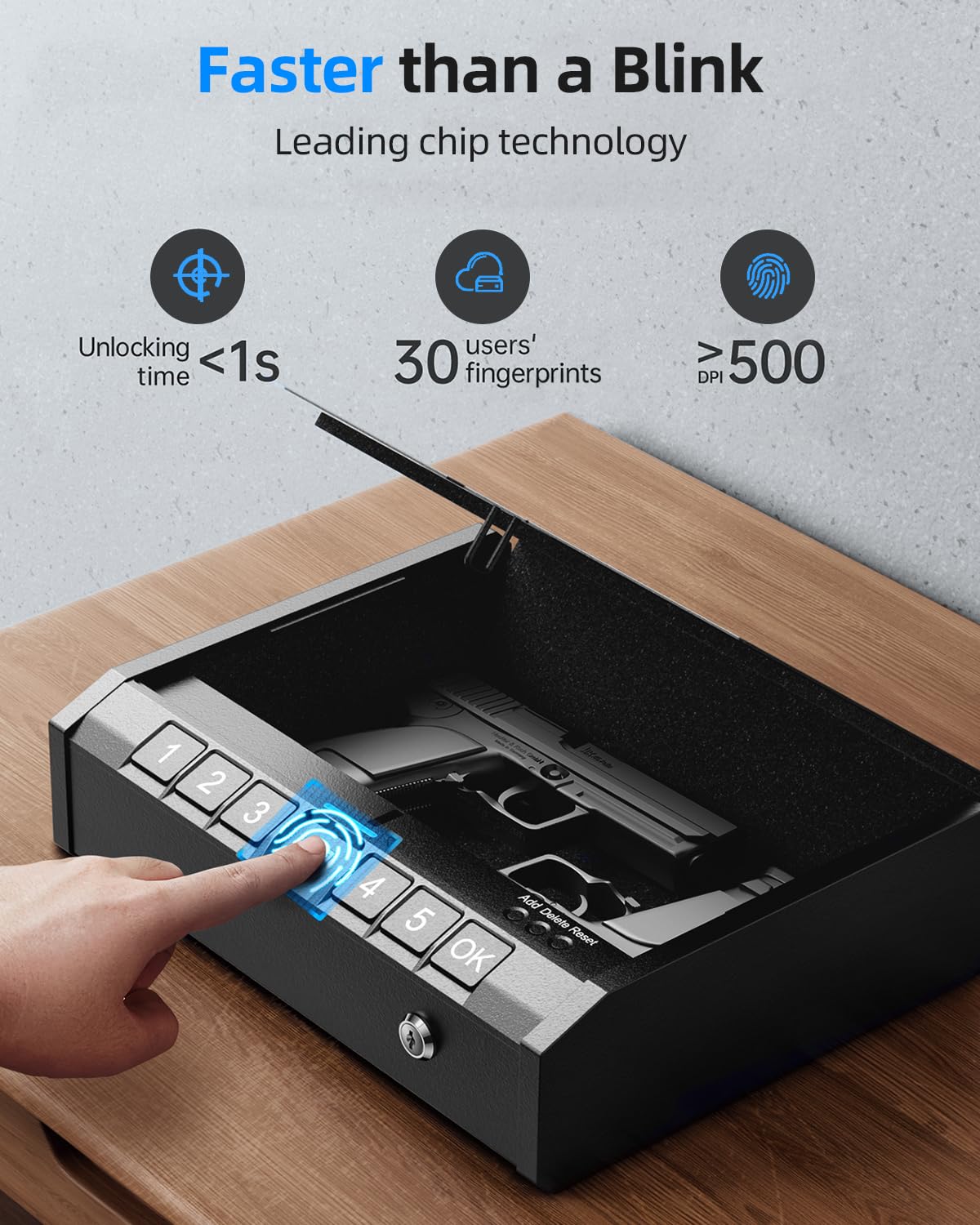 AINIRO Gun Safe for Pistols - Biometric Gun Safe for Handgun, Quick-Access Gun Lock with Fingerprint Identification or Key Pad, Storage Home Bedside Nightstand Car