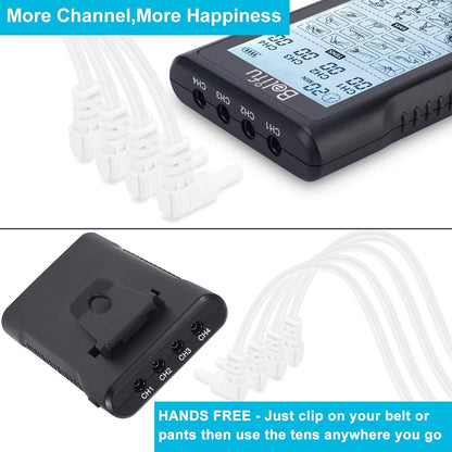 Belifu 4 Channel Tens Unit Electro Muscle Stimulator, Fully Isolated with Independent 24 Modes, Rechargeable Pulse Massager with Electrodes Pads for Neck Back Arms Chronic Pain Relief Body Building