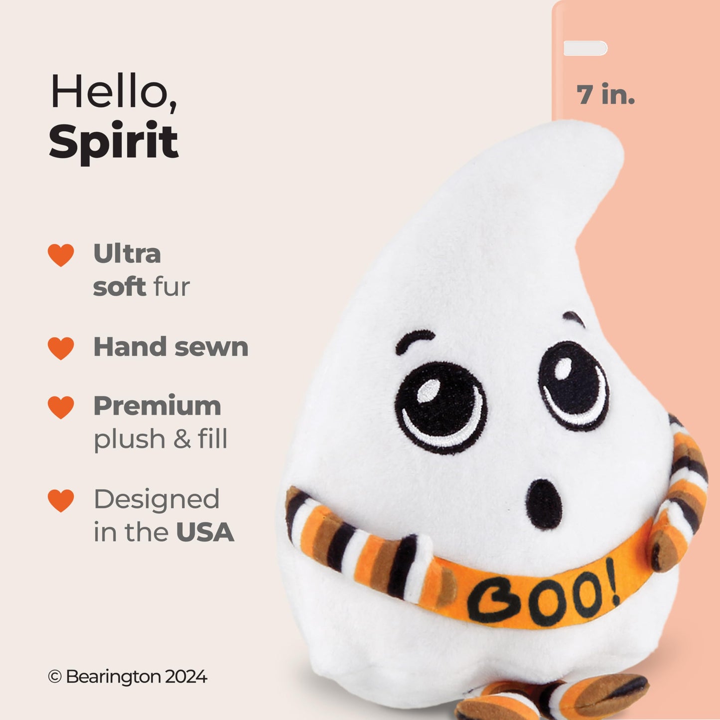 Bearington Spirit Halloween Plushies, 7 Inch Ghost Stuffed Animal Boo Plush