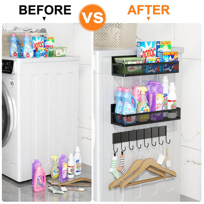 Aufworld Magnetic Spice Rack for Refrigerator, 3 Pack Magnetic Shelf, Moveable Fridge Organizer with 8-Hook Rack, Seasoning Organizer for Kitchen