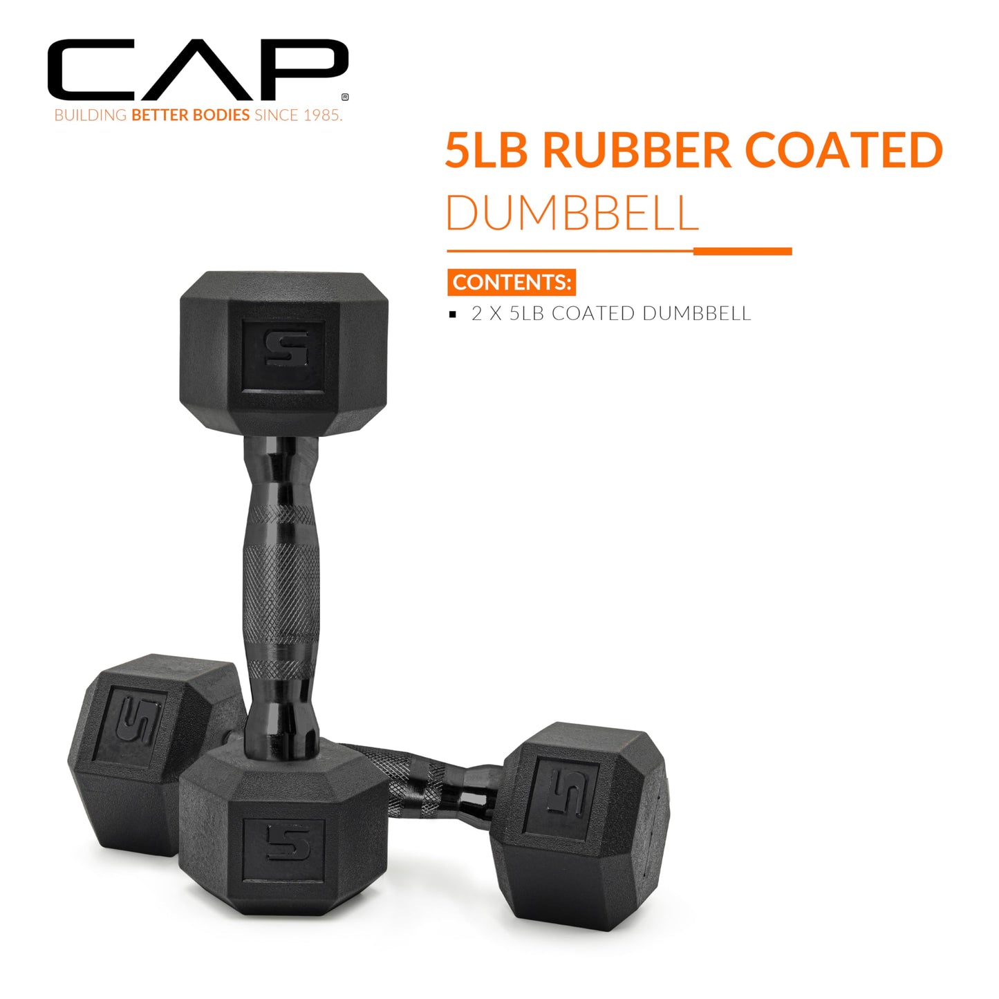 CAP Barbell 5 LB Coated Hex Dumbbell Pair with Black Handle