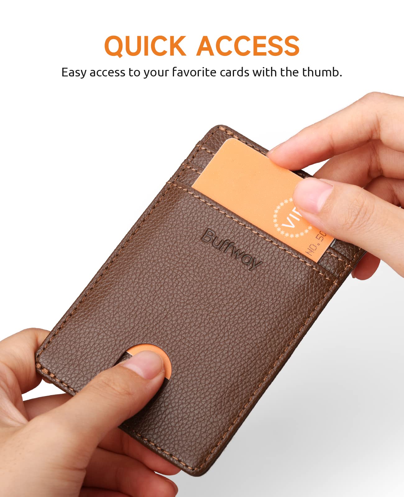 Buffway Mens Slim Wallet, Minimalist Thin Front Pocket Leather Credit Card Holder with RFID Blocking for Work Travel - Chicago Coffee
