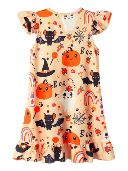 WonderBabe Girls Halloween Nightgown Casual Dress Sleepwear Pajamas Flutter Short Nightgowns for Little Girls Size 5-6 Yellow