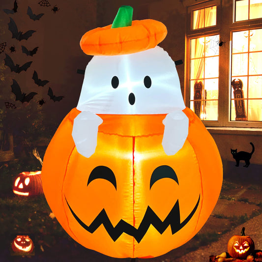Buheco Inflatable Pumpkin Ghost Halloween Decorations Outdoor Blow Up 4ft Giant Cute Scary Yard Decor Inflatables Built in Led Lights for Indoor Outside Lawn Garden Holiday Fall Family Party Props