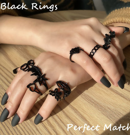 Black Gothic Vintage Rings Set - 20-30 PCS Cool Punk Snake Claw Rings Set, Y2K Snake Claw Rings, Open Butterfly Star Stacking Ring Jewelry, Gift for Men Women (Black 1)