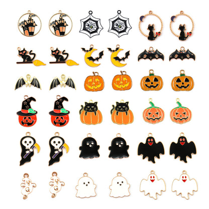 AIEX 36pcs Halloween Charms, Enamel Pendant Halloween Pumpkin Ghost Bat Charms for Earrings Necklace Bracelet Jewelry Making DIY Craft Decorations