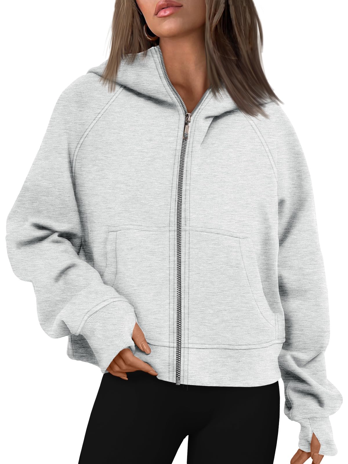AUTOMET Womens Zip Up Hoodies Fleece Jackets Oversized Sweatshirts Fall Fashion Outfits 2025 Sweaters Winter Clothes Grey S