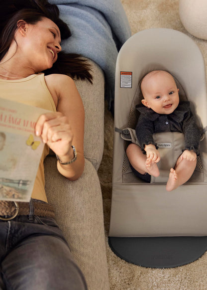 BabyBjörn Bouncer Balance Soft, Tri-Fabric, Sand Grey | 2-in-1 Adjustable Baby Bouncer Seat and Toddler Chair, Newborn to Toddler (8-29 lbs), 4 Positions, Lightweight & Portable