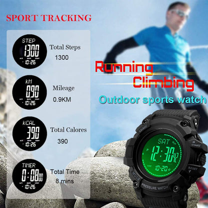 AOSLSI Watch Compass, Altimeter Barometer Thermometer Temperature, Pedometer, Military Army Waterproof Outdoors Sport Digital Watch for Men