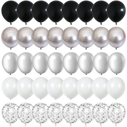 Black and Silver Balloons, 60 Packs 12 Inch Chrome Metallic Silver Balloons and Confetti Balloons, Black White Silver Balloon for Wedding Engagement Birthday Halloween Decorations