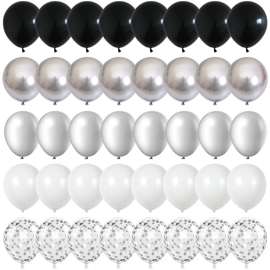 Black and Silver Balloons, 60 Packs 12 Inch Chrome Metallic Silver Balloons and Confetti Balloons, Black White Silver Balloon for Wedding Engagement Birthday Halloween Decorations