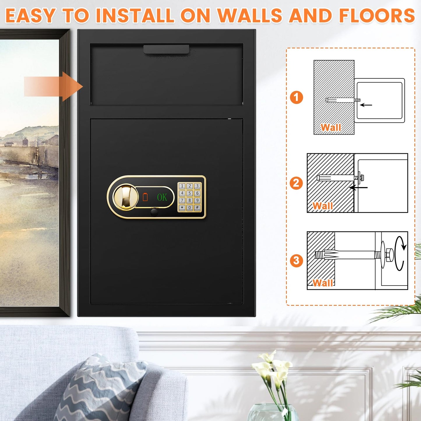 5.8 cu ft Large Fireproof Drop Safe Box for Business, Anti-Theft Money Drop Slot Safes with Digital Keypad and Spare Keys, Heavy-duty Cash Depository Lock Safe for Home Office Retail Store Business
