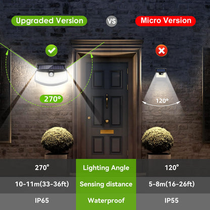 Aootek New Solar Motion Sensor Lights 120 LEDs with Lights Reflector,270° Wide Angle, IP65 Waterproof, Step Lights for Front Door, Yard, Garage, Deck (Back Button 4-Pack)