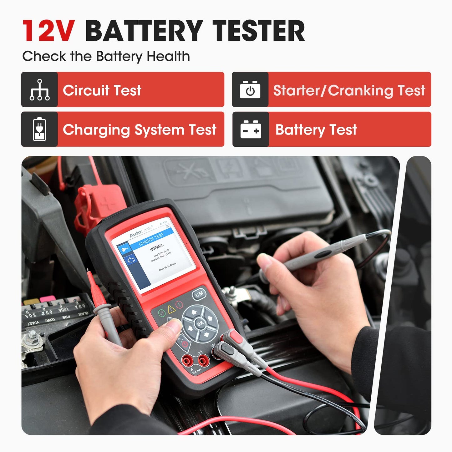 Autel AL539B OBD2 Scanner, 3-in-1 Code Reader Battery Tester Avometer for 12 Volts Batteries, Full OBDII Diagnosis and Circuit Starting & Charging Systems Test, All Enhanced Ver. of AL519 AL539