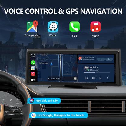 Apenet Wireless CarPlay Screen with 2K Dash Cam, 8.1" Portable Touchscreen Car Stereo with CarPlay & Android Auto, 1080P Backup Camera, Voice Control, Bluetooth, Mirror Link, GPS Navigation