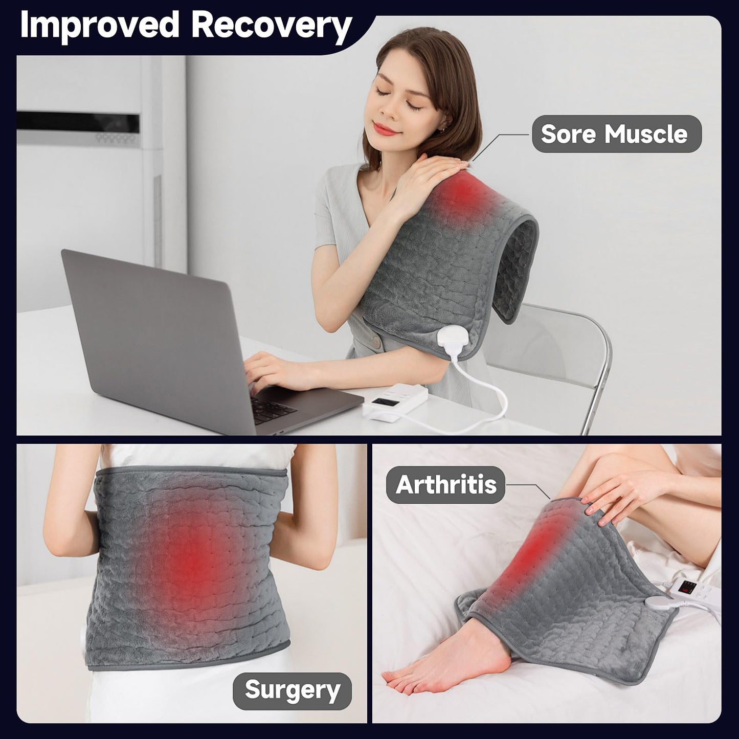 Heating Pad for Back & Period Cramps, Portable Heating Pad for Neck and Shoulders and Back with Auto Shut Off Large, Machine Washable, Christmas Gifts for Women, Men