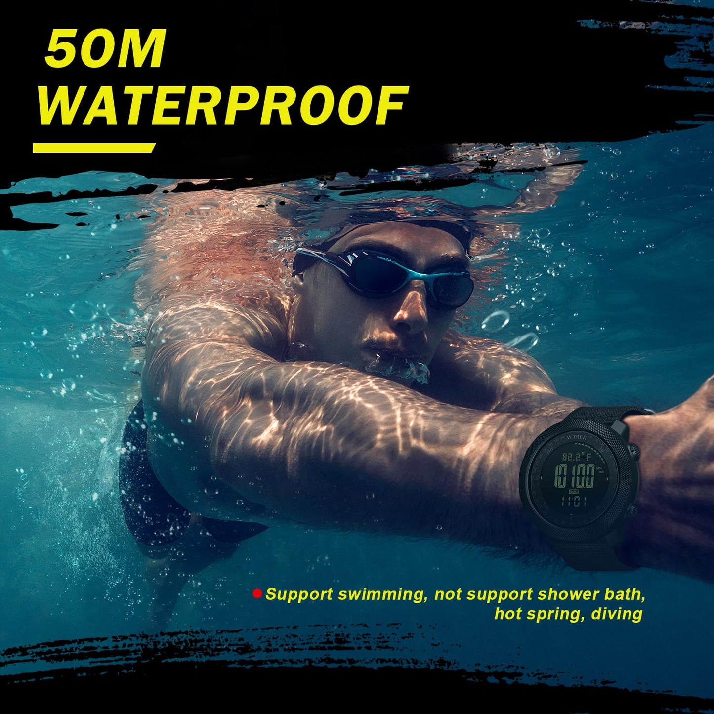 AVTREK Mens Outdoor Sport Tactical Survival Watches Hiking Digital Wrist Watch Swimming Military Army Altimeter Barometer Compass Watches