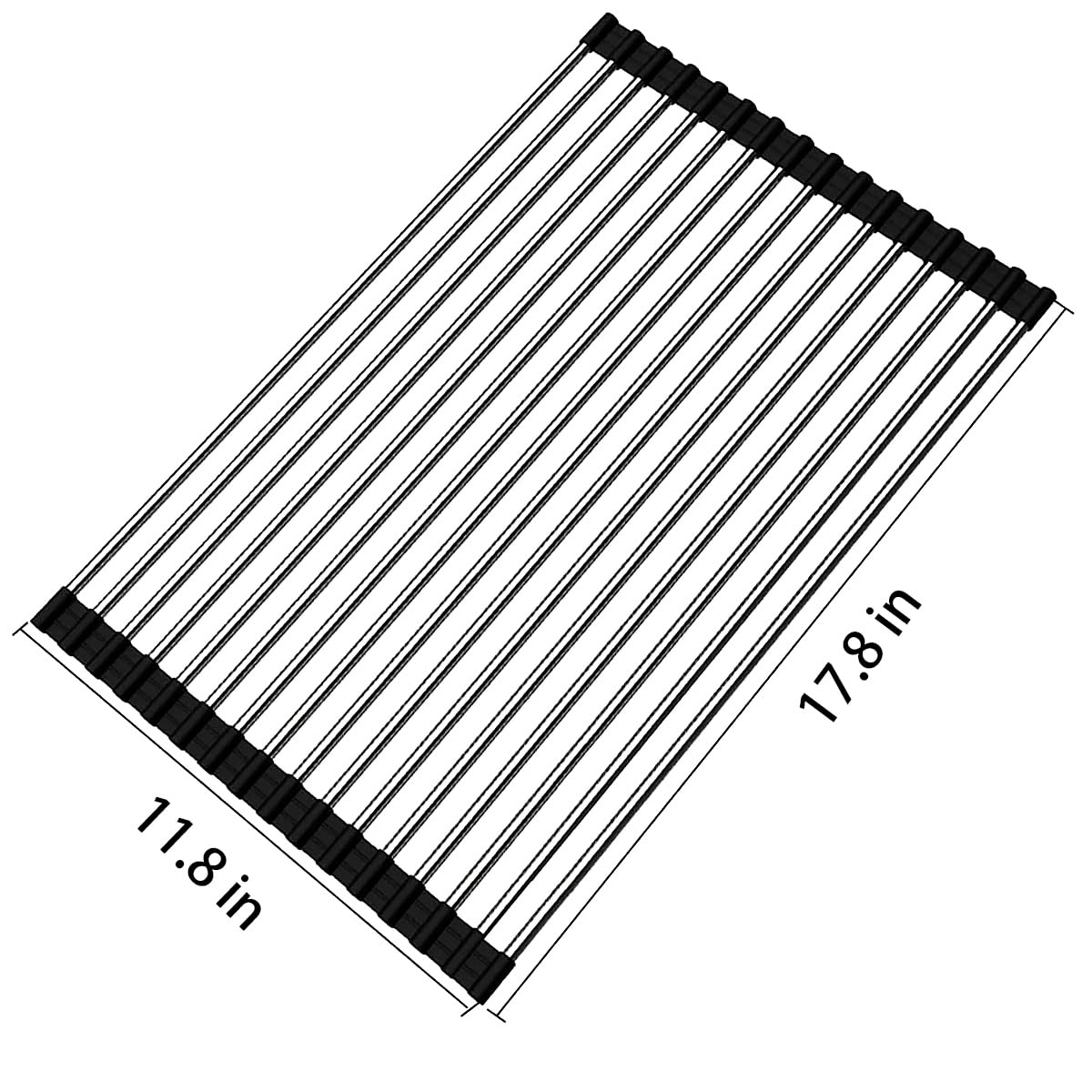 Ahyuan Roll up Dish Drying Rack Over The Sink Kitchen Roll up Sink Drying Rack Stainless Still Portable Drainer Foldable Dish Rack (Black, 17.8''X11.8'')