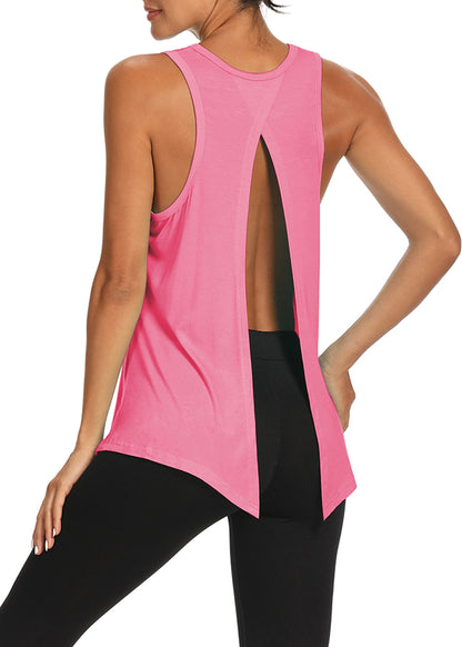 Bestisun Open Back Workout Tops Yoga Athletic Yoga Fitness Gym Clothes Activewear for Women Pink XL