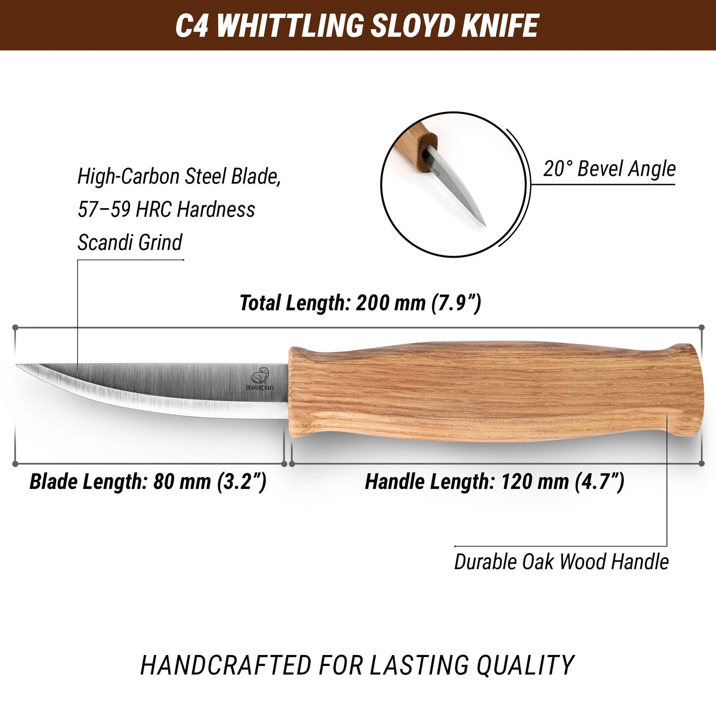 BeaverCraft Wood Carving Knife C4 3.14" Whittling Sloyd Knife for Roughing - Spoon Carving Tools for Beginner to Pro Carver - Whittling Knives for Woodworking