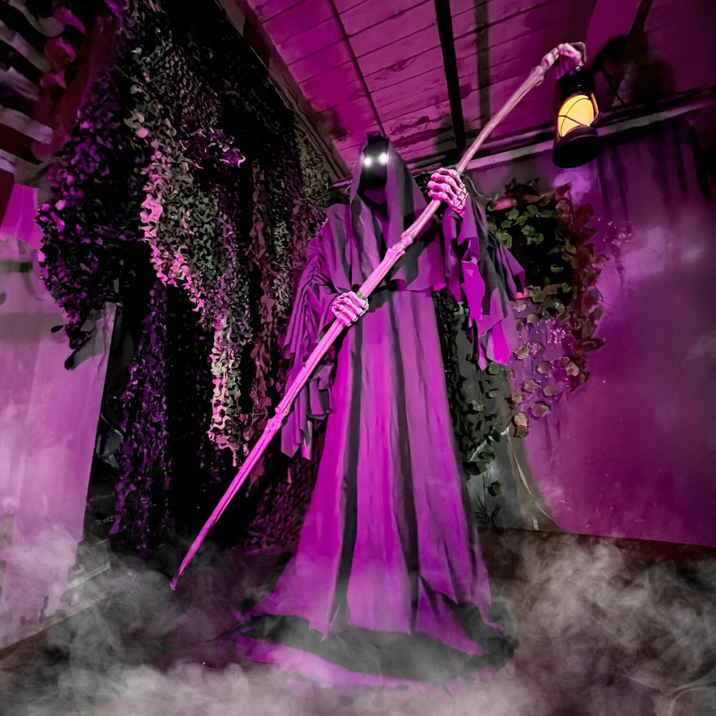 Haunted Hill Farm Motion-Activated 6-Ft. Tall Ghostly Guide, Plug-in Talking Scare Prop Animatronic with Spooky Sound Effects and Lights for Indoor or Covered Outdoor Creepy Halloween Decoration