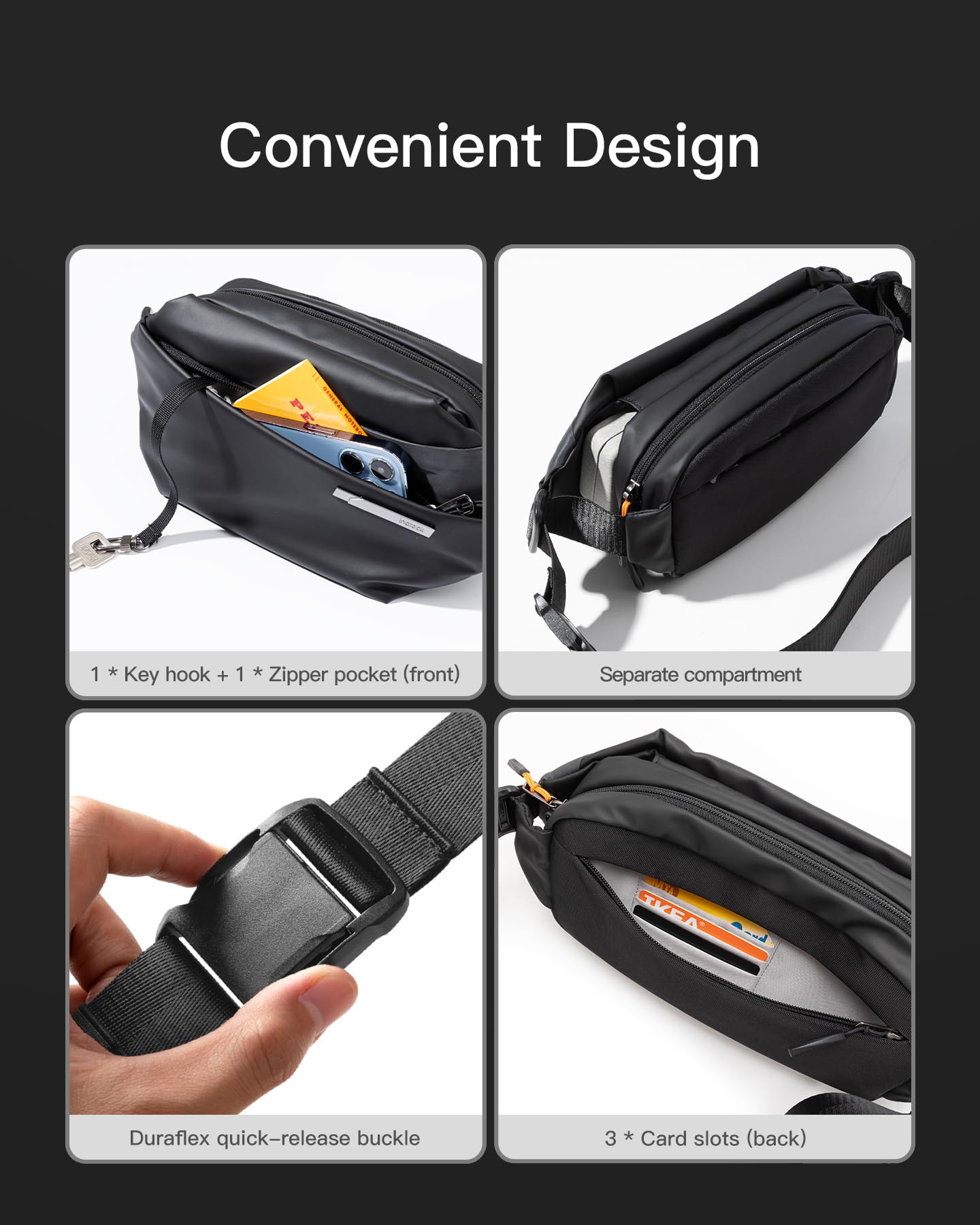 Inateck Sling Bag X, Compact Chest Bag Men Women Waterproof Bum Bag Chest Bags Shoulder Bag Crossbody Bag for Everyday Travel Hiking