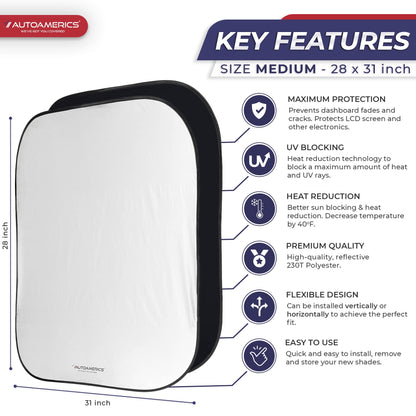 Autoamerics Windshield Sun Shade 2-Piece Foldable Car Front Window Sunshade for Most Sedans SUV Truck - Auto Sun Blocker Visor Protector Blocks Max UV Rays and Keeps Your Vehicle Cool - Medium Fit