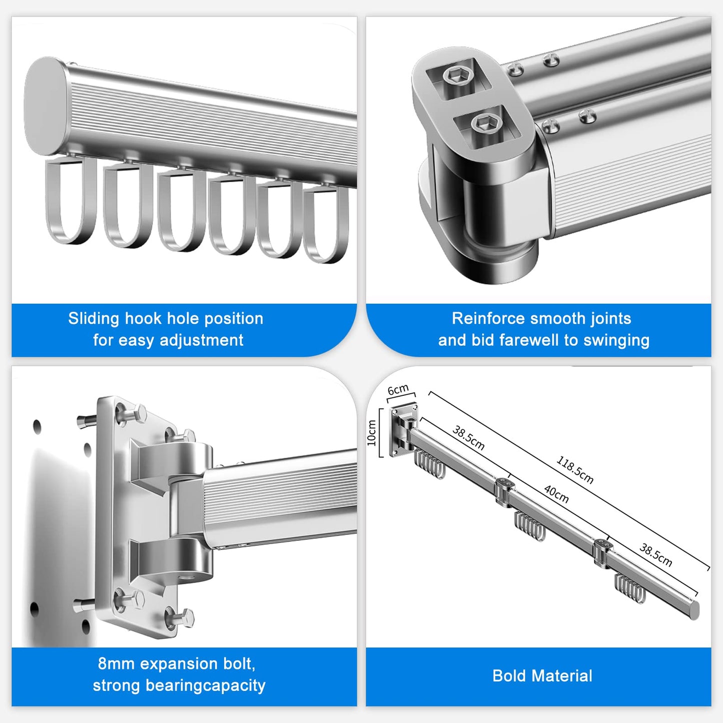 AISIR Clothes Drying Rack Wall Mounted, Aluminum Clothes Airer Clothes Dryer Foldable for Balcony, Bathing Room, Bedroom - Black