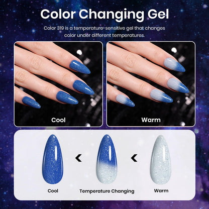 Beetles Cat Eye Gel Polish - Milky Way 6 Colors Gel Polish Set, Black Purple Blue Temperature Changing Glitter Nails, Halloween Galaxy Nails Kit with Magnet Stick Soak Off Uv Lamp Gel