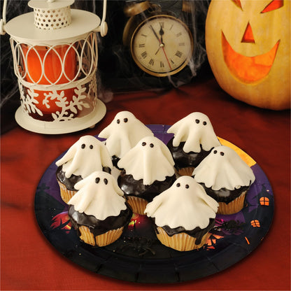 Aixuler Halloween Paper Plates, 40pcs Party Paper Plates Set Disposable Halloween Party Food Dinner Dessert Plates Tableware Decorations Favors, Including 20pcs 9" and 20pcs 7" for Halloween Plates