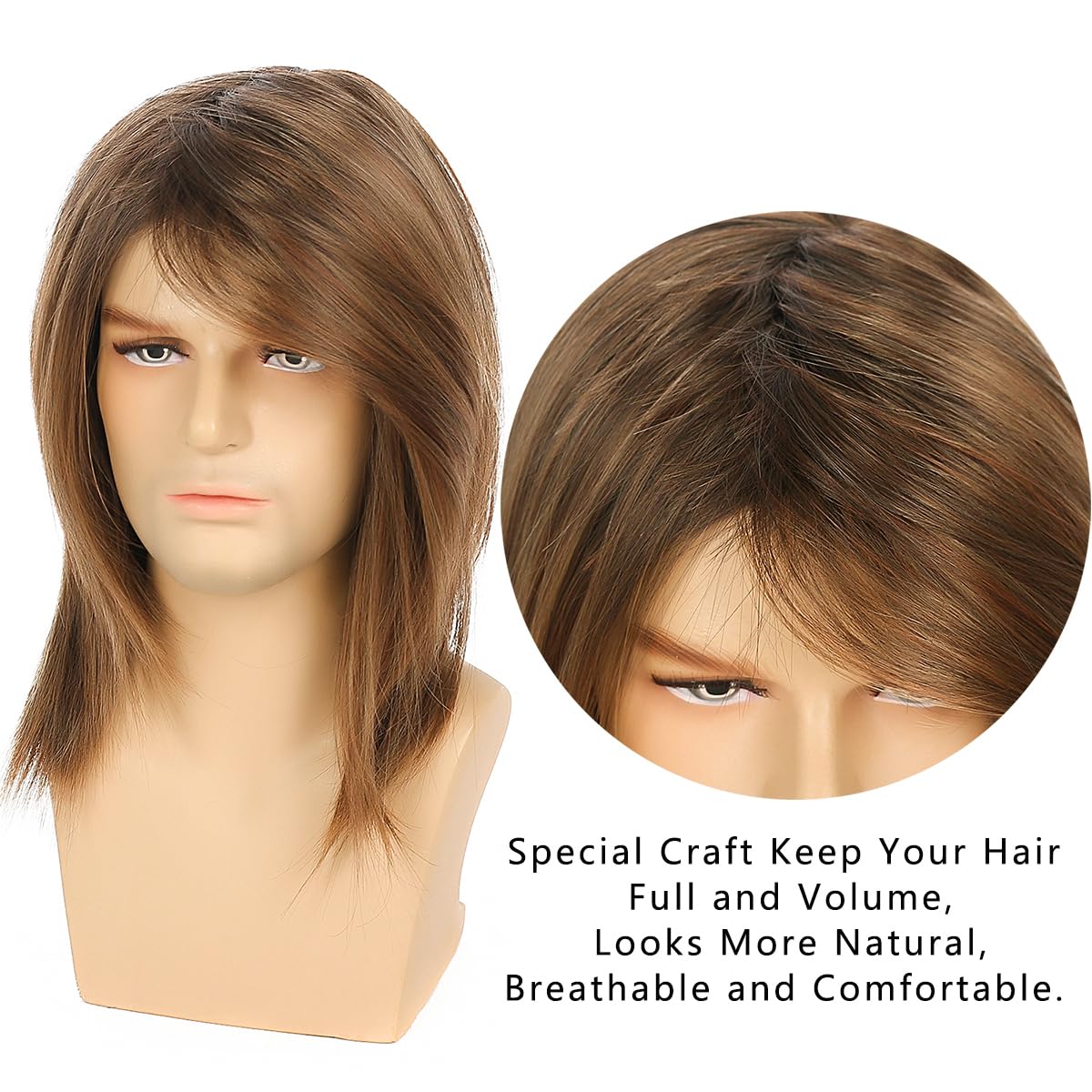 Baruisi Mens Wig Brown Long Straight Synthetic Cosplay Halloween Hair Wigs for Fancy Dress