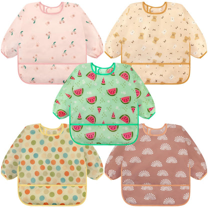 Accmor 5 Pack Long Sleeve Bibs, Baby Smock Waterproof Sleeved Bib Smock for Baby Toddler 6-24 Months