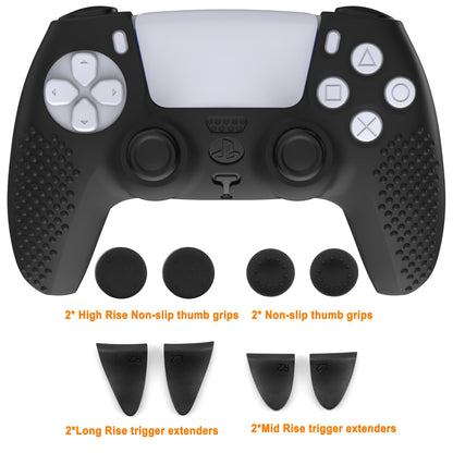 iCarp PS5 Controller Skin, Anti-Slip Soft Silicone Protective Cover Case for PlayStation 5 DualSense Wireless Controller, 1Pack with 4 Thumb Grip Caps and L2R2 Trigger Extenders (Black)