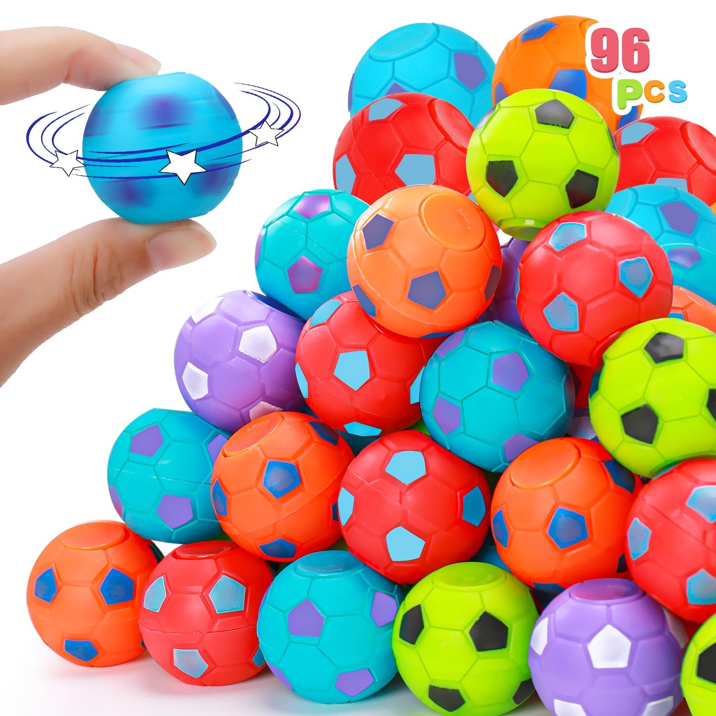 96PCS Fidget Spinner Soccer Balls Sports Birthday Party Favors Bulk for Kids 4-8 8-12 Halloween Goodie Treat Bag Stuffers Classroom Treasure Box Toys Carnival Prizes Pinata Fillers Mini Return Gifts