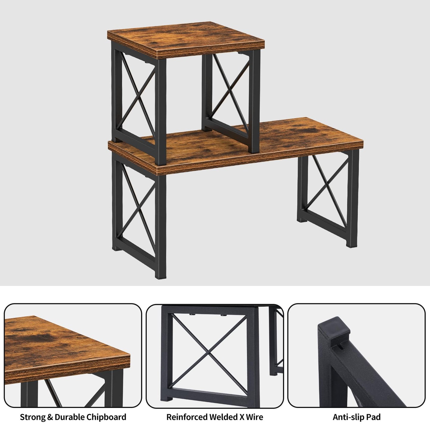 Honiter Desk Shelf, 15.7" Desktop Shelf Organizer, Freestanding Small Desktop Bookshelf, 2 Tier Independent Stackable Kitchen Counter Display Rack, Desk Hutch for Office, Dorm, Home