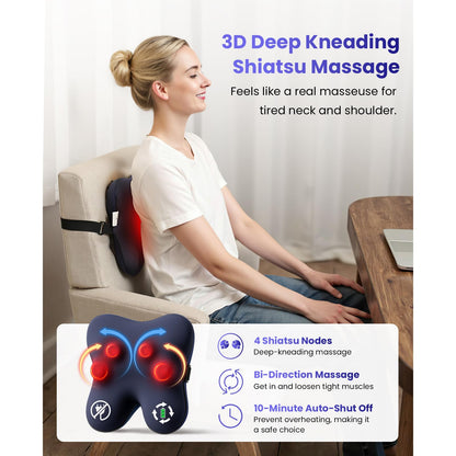 BOB AND BRAD Cordless Back Massager with Heat FSA HSA Eligible, Shiatsu Neck Massager for Pain Relief Deep Tissue, 3D Kneading Massage Pillow for Muscle Pain Relief, Fathers Day Birthday Gifts for Dad