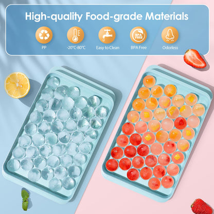 WIBIMEN Ice Cube Tray with Lid and Bin - Round Ice Trays for Freezer with Lid - Ice Cube Trays for Freezer with Ice Container (0.8"-2PACK Blue)