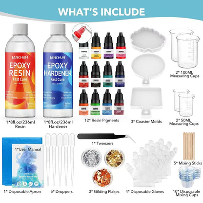 JANCHUN Epoxy Resin Kit,Coating and Coaster Molds for Resin Casting with Gold Flakes Color Pigments,Art Epoxy Resin Crystal Clear for Art,Crafts,Jewelry,DIY,Tumbler,River Table