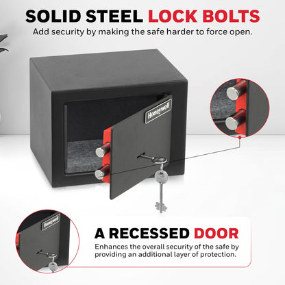 Honeywell Safes & Door Locks - Bolt Down Small Safe Box for Valuables - Steel Security with Key Lock for Personal Document Safety Box - Scratch Resistant & Carpeted Floor - 0.19 CU - Black - 5002