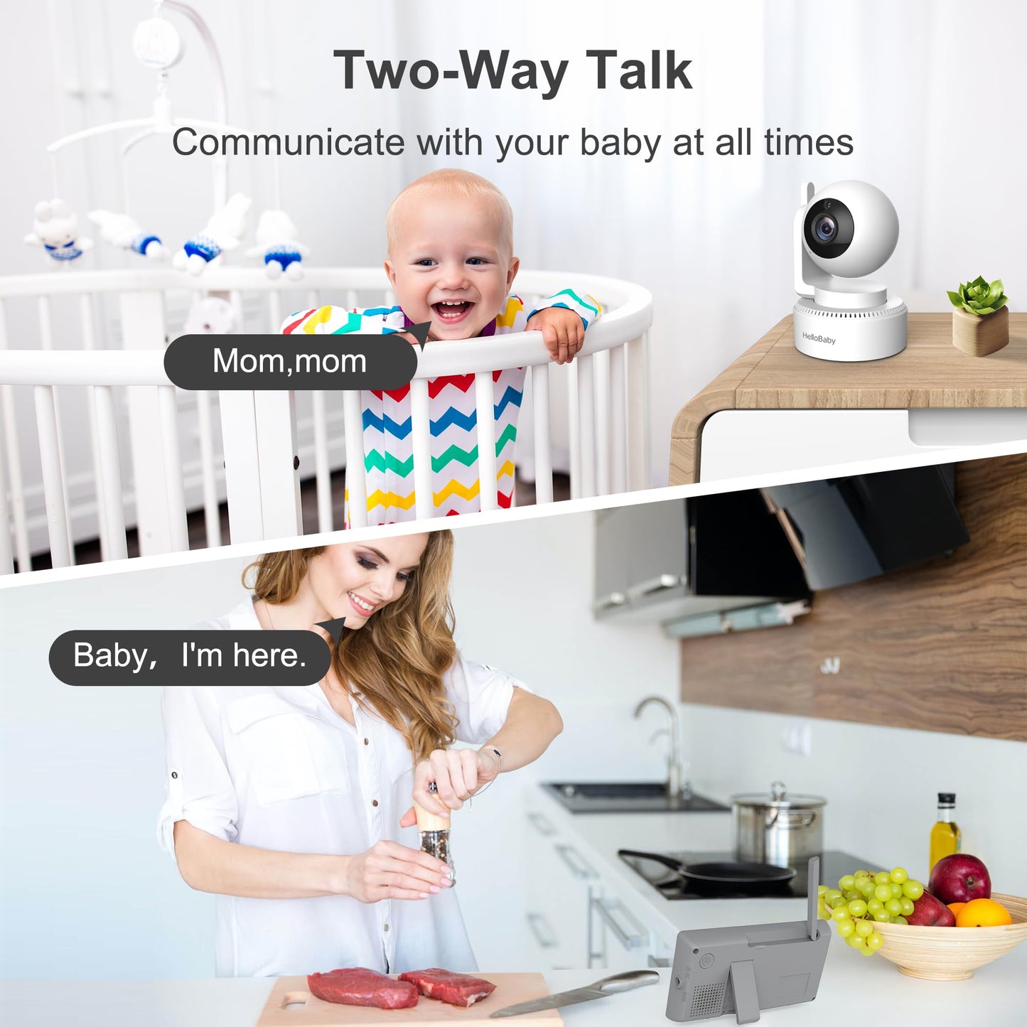 HelloBaby 4.3'' Video Baby Monitor with 30 Hours Battery, Remote Pan-Tilt-Zoom Baby Monitor No WiFi, Baby Monitor with Camera and Audio, Night Vision, ECO Mode, Two-way Talk, 8 Lullabies, 1000ft Range