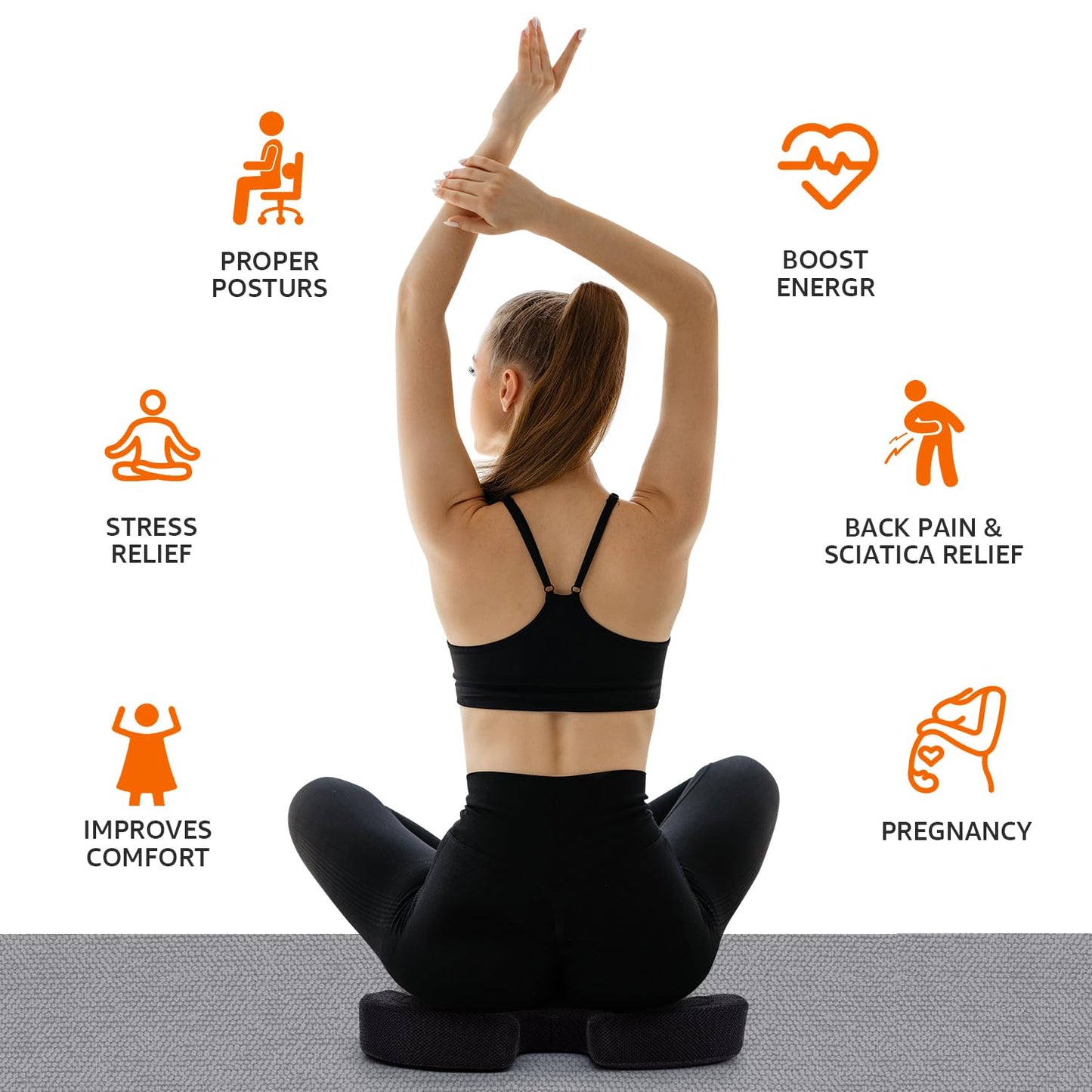 Amazon Basics Comfortable Seat Cushion for Office Chairs, Gel Enhanced Memory Foam, Black