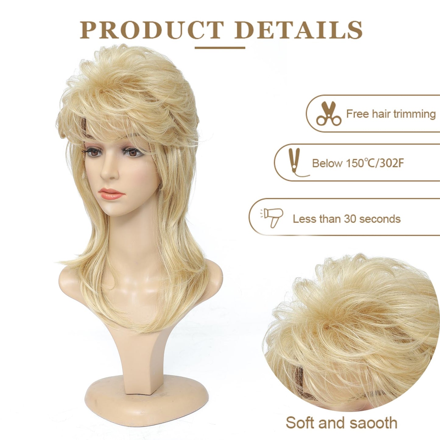 Adequate Mullet Wigs for Women,Joe Dirt,Emo Wig,80s 90s Costumes Fancy Party Accessory Cosplay Wig,Halloween Man x (Light Blonde)