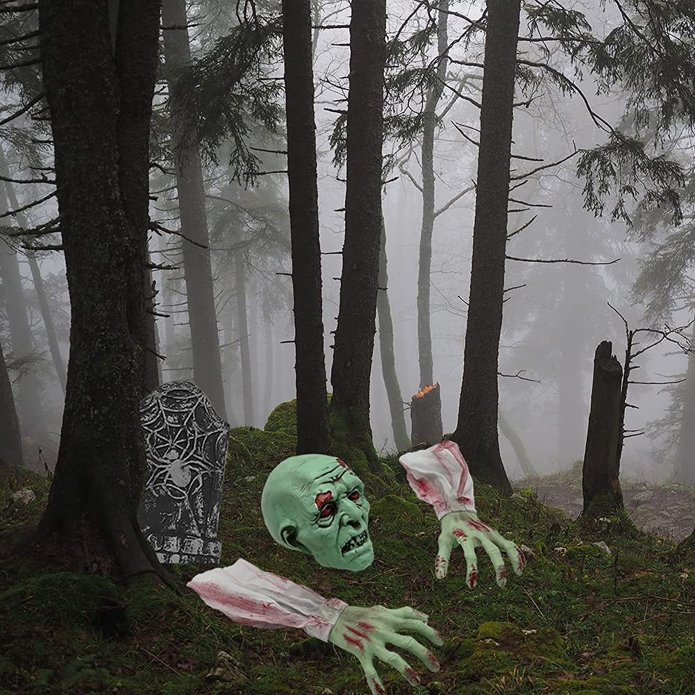 WODMAZ Halloween Zombie Stakes Decorations, Scary Zombie with Face and Arms Lawn Stakes, Groundbreaker Stakes for Halloween Patio Yard Lawn Graveyard Scenes Outdoor Party Props Decor, 3Pack