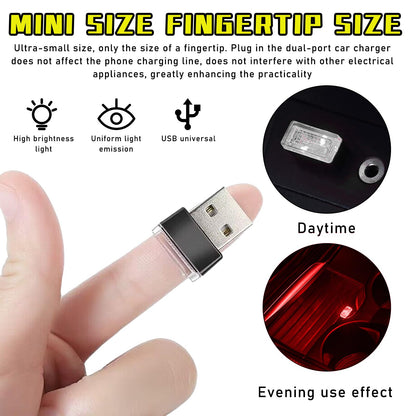 Augeny 4 PCS USB LED Car Interior Atmosphere Lamp, Plug-in USB Decor Night Light, Portable Auto Ambient Lighting Kit, Universal Vehicle Interior Accessories for Most Cars (2 Red+2 Purple)