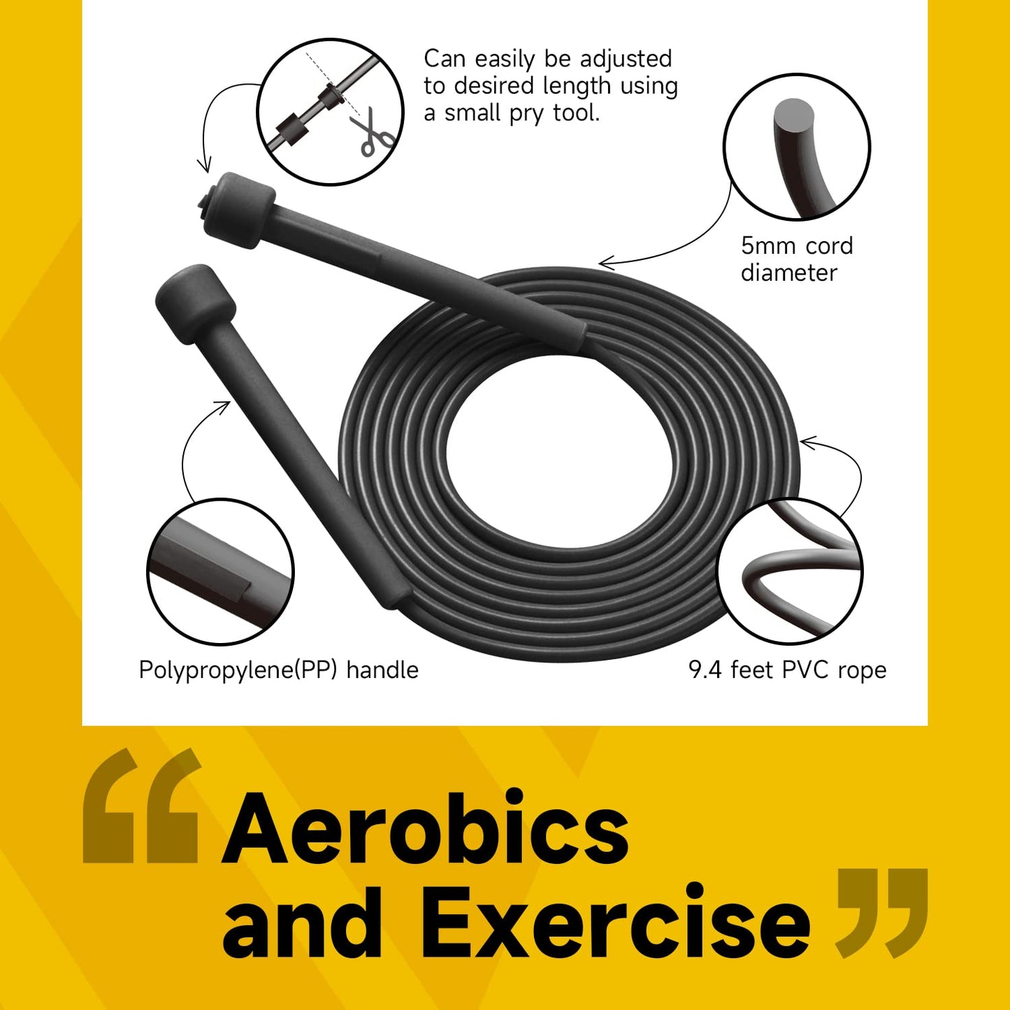 AIO EYEUY Adjustable Jump Rope for Fitness and Exercise-PVC Skipping Rope for Men,Women and Kids-Tangle-Free for Keeping Fit, Training, Workout 10 Pack Black