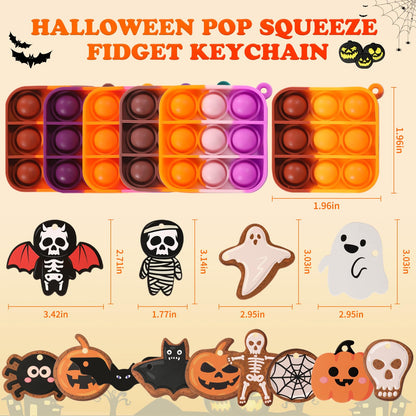 64Pack Halloween Mini Pop Fidget Toys Pack with Cartoon Letter Party Favors, Silicone Squeeze Pop Bubble Fidget Bulk Sensory Toys, Pop Keychain Bubble Toy Party Bag Fillers for Kids