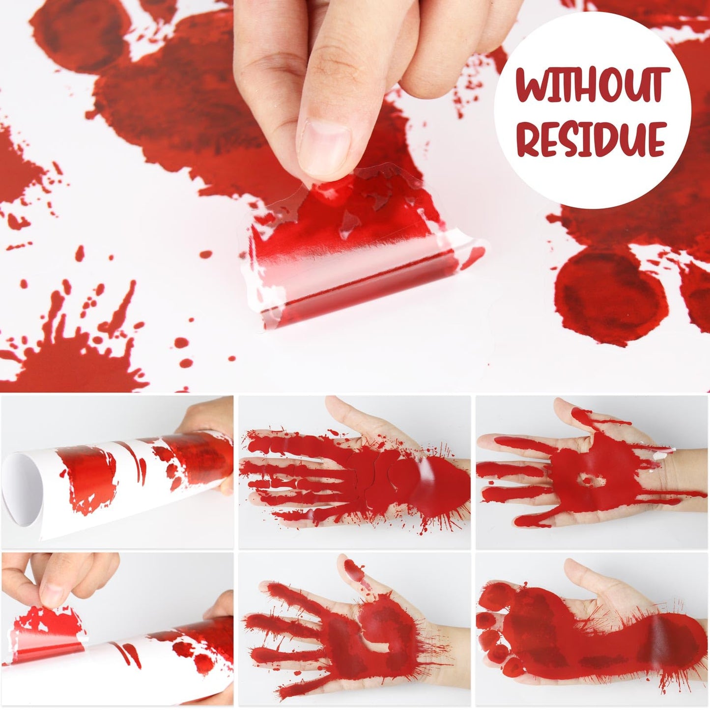 AREOK 139 Pcs Bloody Handprint Footprints Stickers - Halloween Bloody Window Clings Decals Decor Hand Prints - Spooky Scary Blood Halloween Window Decorations for Party Car Floor Mirror Door Bathroom