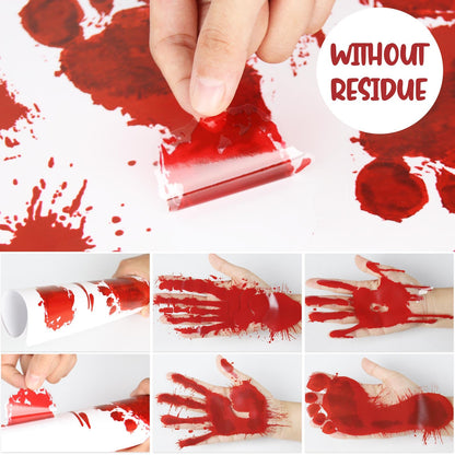 AREOK 139 Pcs Bloody Handprint Footprints Stickers - Halloween Bloody Window Clings Decals Decor Hand Prints - Spooky Scary Blood Halloween Window Decorations for Party Car Floor Mirror Door Bathroom